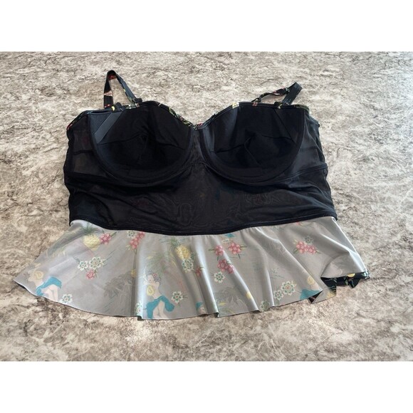 Torrid Vixen Tankini Peplum Top Hula Girl Tie Front Black 4R Push Up - Picture 5 of 10